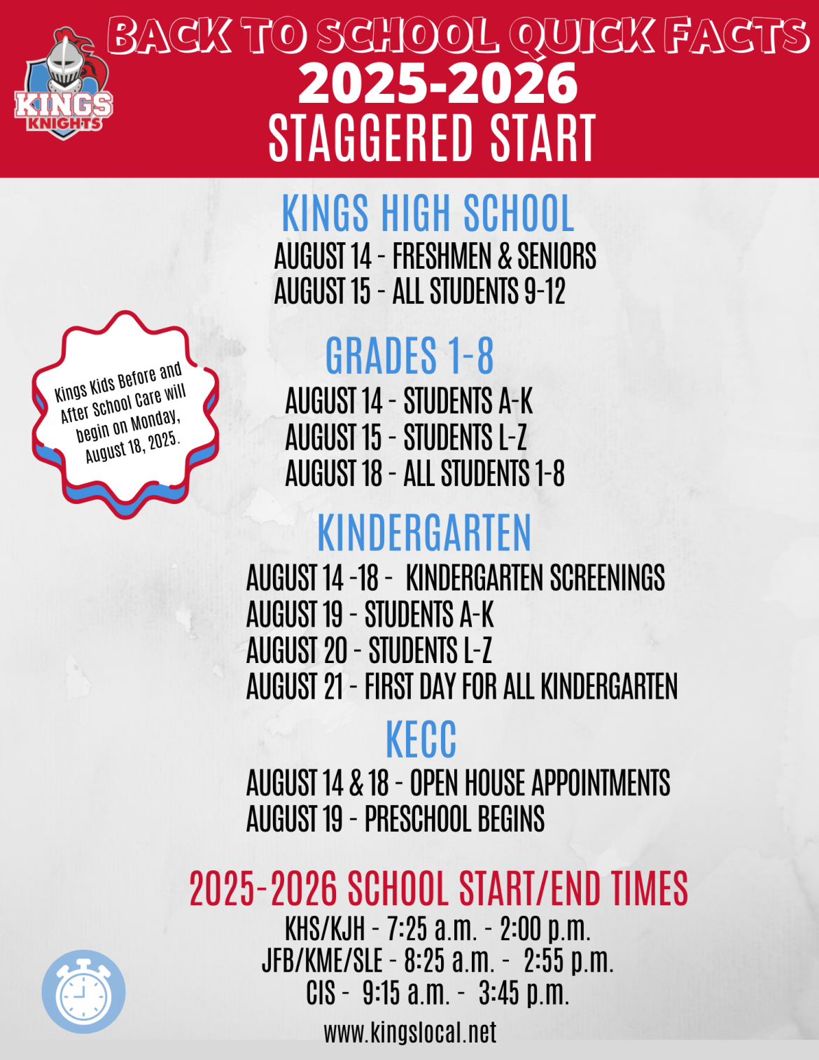 Back to School dates and times
